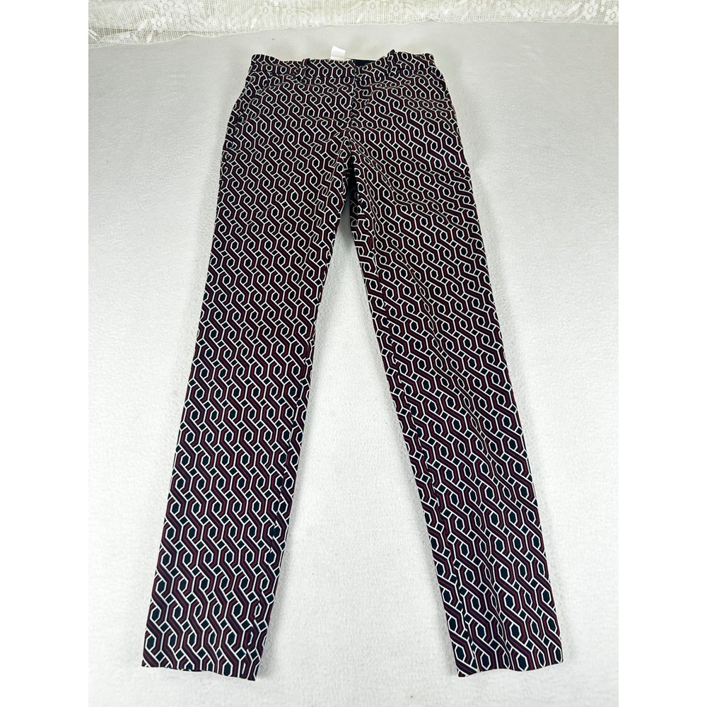 GP & J Baker x H&M Womens Geometric Link Slim Trousers Burgundy Black White 0